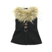 Black Wool Fur Collared Coat